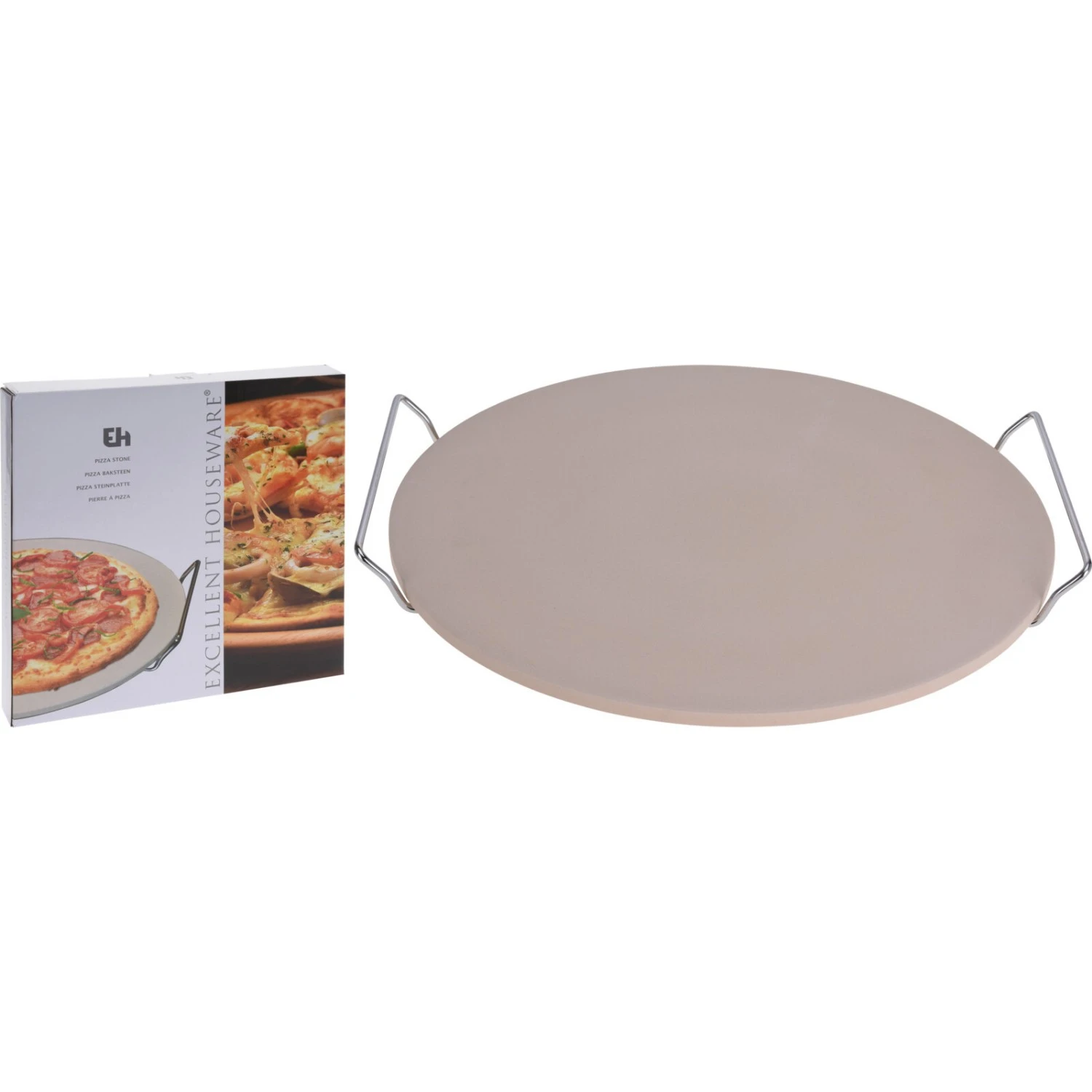 Excellent Houseware Pizzasteen Met Houder Ø33 Cm 4 Excellent Houseware Pizzasteen Met Houder Ø33 Cm - Afbeelding 2
