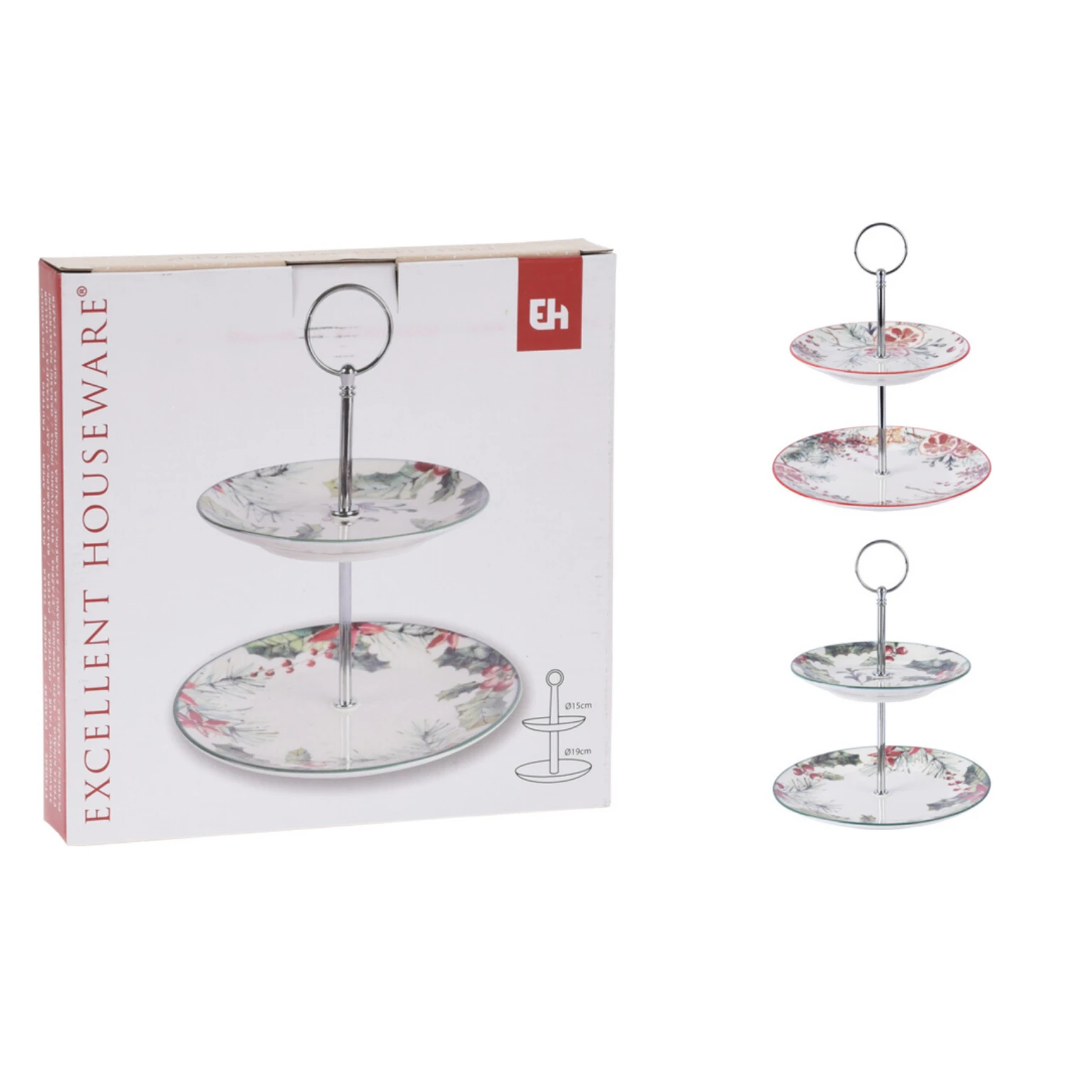 Excellent Houseware Etagere 2-laags Porselein 2 Assorti 5 Excellent Houseware Etagere 2-laags Porselein 2 Assorti - Afbeelding 3
