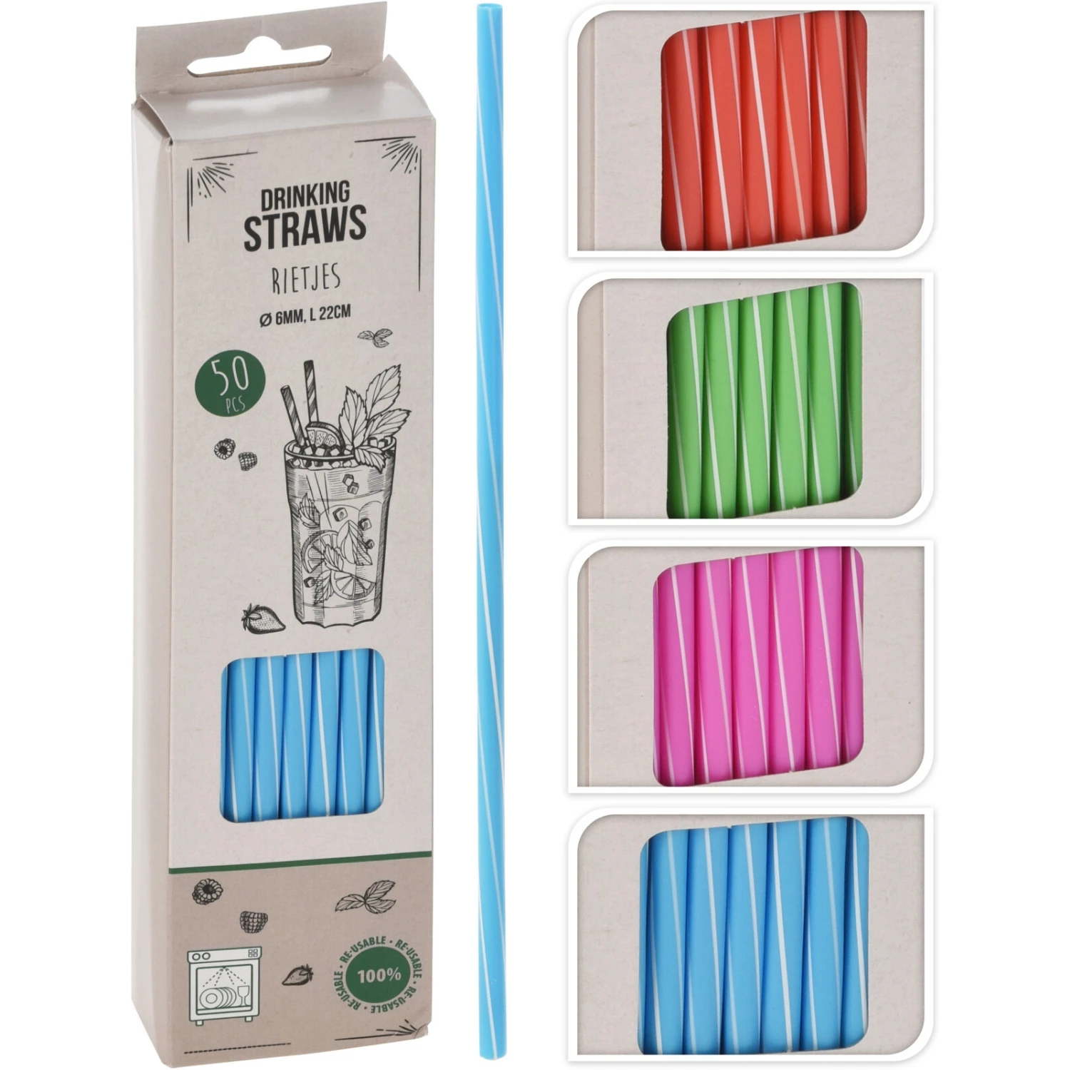 Rietjes Plastic 50 Stuks Assorti Kleur 5 Rietjes Plastic 50 Stuks Assorti Kleur - Afbeelding 3