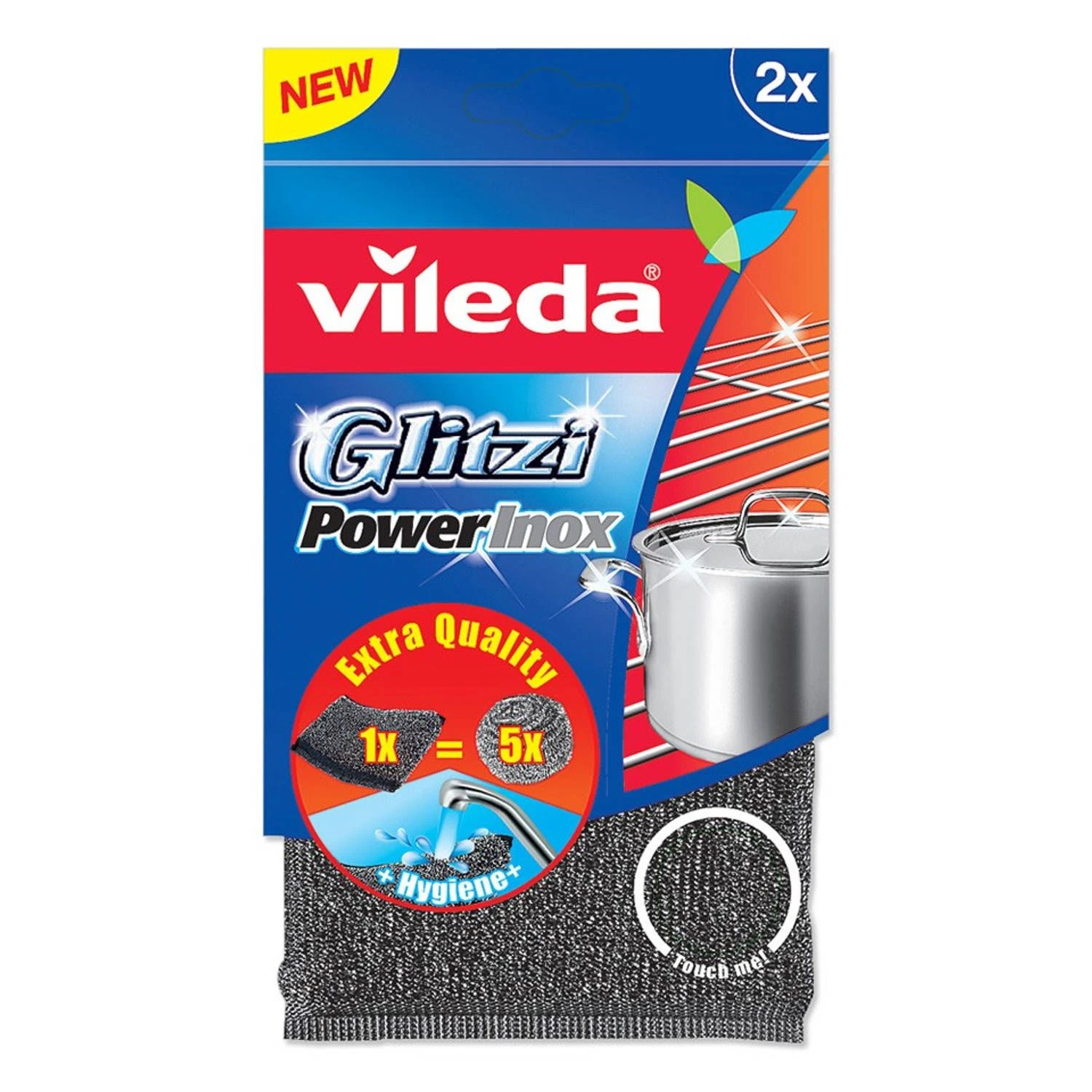 Vileda Glitzi Power Inox Metalen Schuurspons 2stuks 3 Vileda Glitzi Power Inox Metalen Schuurspons 2stuks