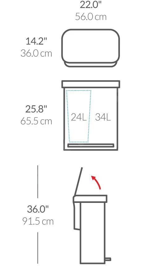 Simplehuman Afvalemmers - Pedaalemmer Met Twee Compartiment, Met Zakenhouder, 58 L, Gebrosteld Rvs CW2025 4 Simplehuman Afvalemmers - Pedaalemmer Met Twee Compartiment, Met Zakenhouder, 58 L, Gebrosteld Rvs CW2025 - Afbeelding 2