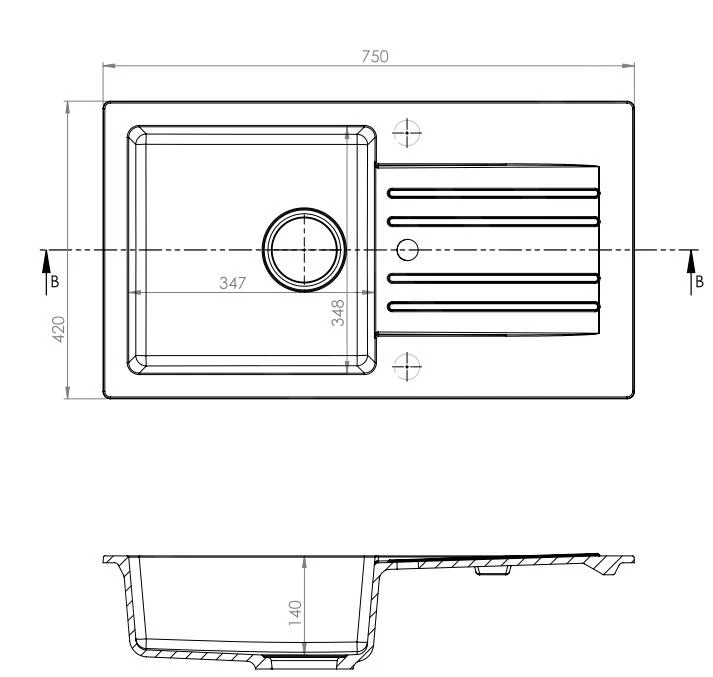Alveus Cortina - Granieten Spoelbak 750x420 Mm, Met Draaiknopbediening, Carbon 1133778 4 Alveus Cortina - Granieten Spoelbak 750x420 Mm, Met Draaiknopbediening, Carbon 1133778 - Afbeelding 2