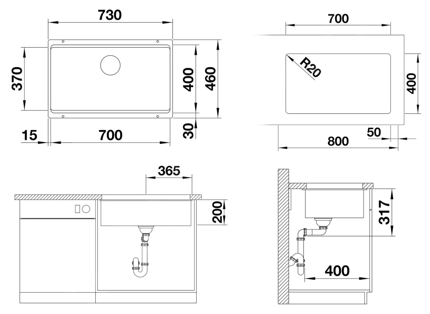 Blanco Etagon 700 - Silgranit Spoelbak, 730x460 Mm, Met Verschillende Niveaus, Aluminium 525169 4 Blanco Etagon 700 - Silgranit Spoelbak, 730x460 Mm, Met Verschillende Niveaus, Aluminium 525169 - Afbeelding 2